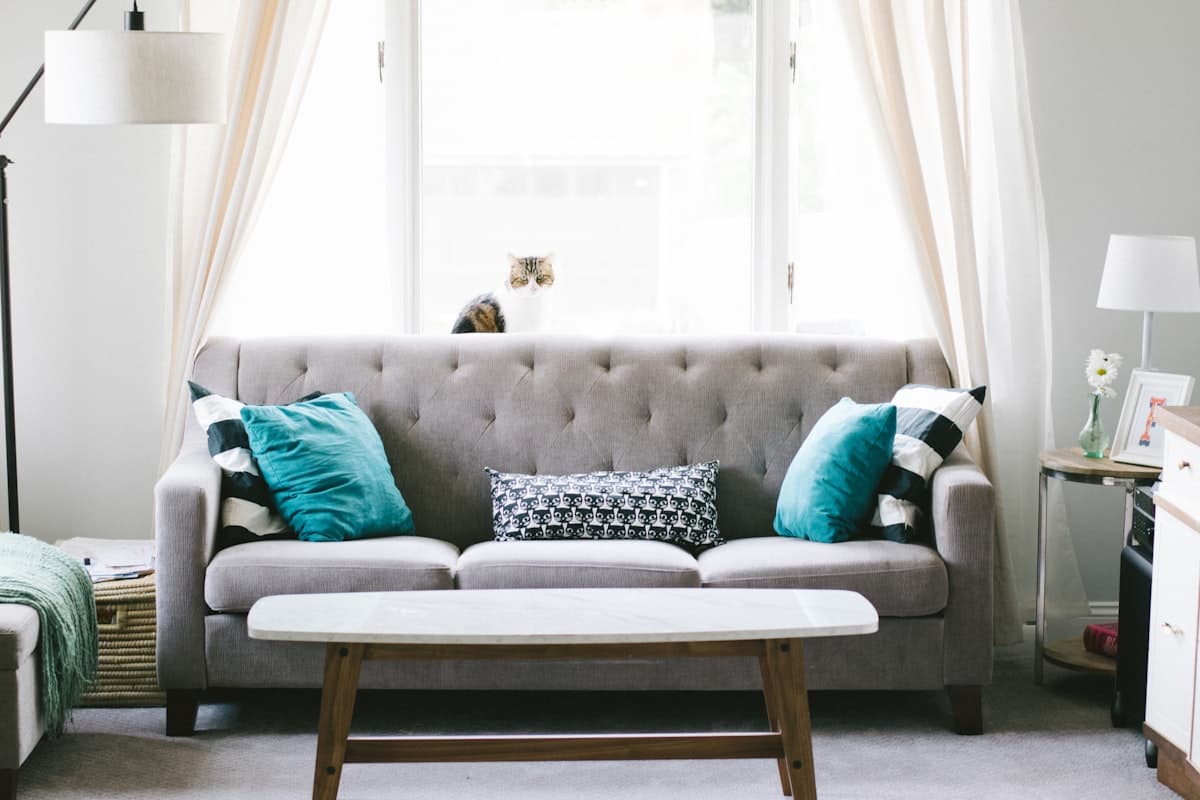 Hand-loomed linen throw draped over a sofa