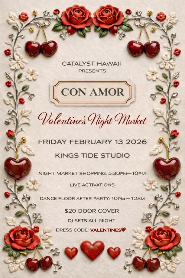 Flyer for the Con Amor Valentine's night market