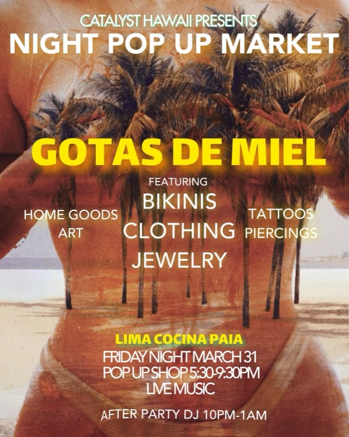 Flyer for the Gotas de Miel night pop-up market