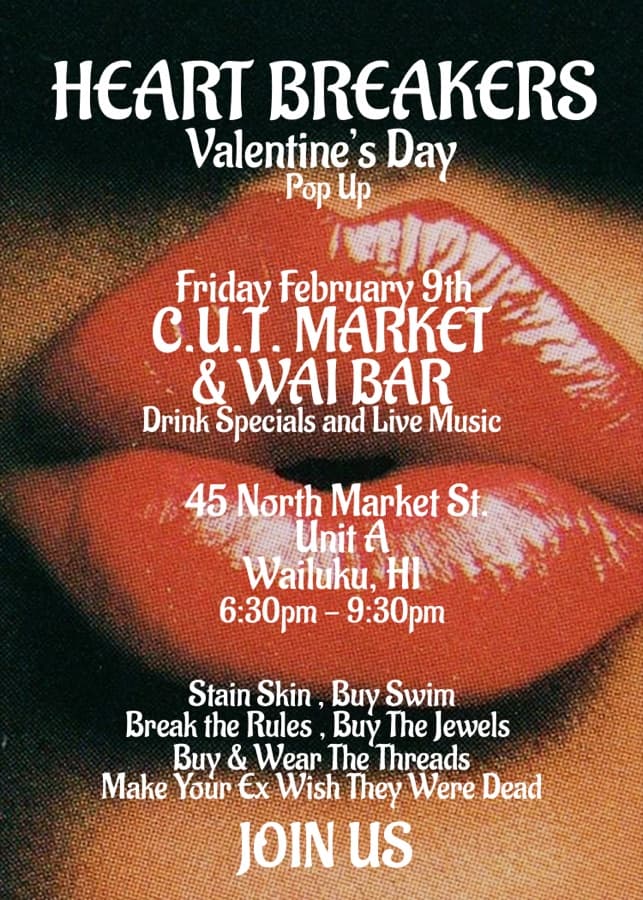 Flyer for the Heart Breakers Valentine's Day pop-up in Wailuku